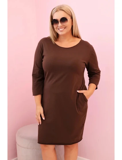 Dámská sukýnka Plus Size s bavlnou model 21908619 střihu a rukávem 3/4 hnědá - K-Fashion