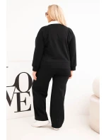 Dámská souprava máslíčko Plus Size s širokými nohavicemi a límečkem černý