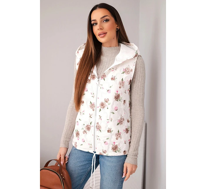 Dámská prošívaná vesta s květinovým vzorem s kapucí fango