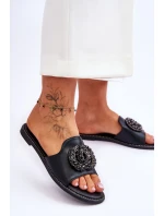 Dámské ploché pantofle s ozdobami model 21619155 Černá - S.Barski