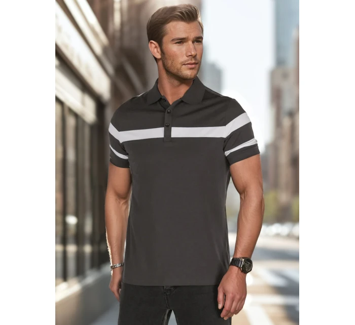 Pánská polokošile s pruhy tmavě šedá FashionStreet PX0630