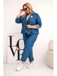 Dámský komplet Plus Size bavlněný s model 21959186 a kalhotami tmavě džínový - K-Fashion