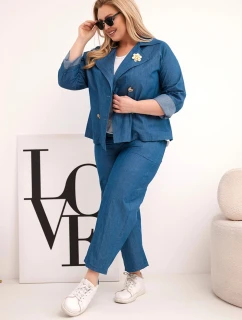 Dámský komplet Plus Size bavlněný s model 21959186 a kalhotami tmavě džínový - K-Fashion