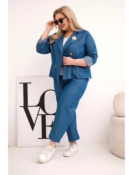 Dámský komplet Plus Size bavlněný s model 21959186 a kalhotami tmavě džínový - K-Fashion