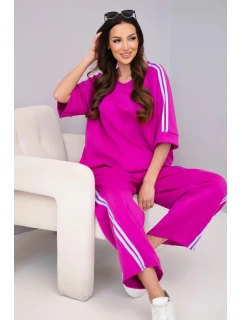 Dámský máslový komplet z viskózy mikina a kalhoty s lampasy tmavě fialový