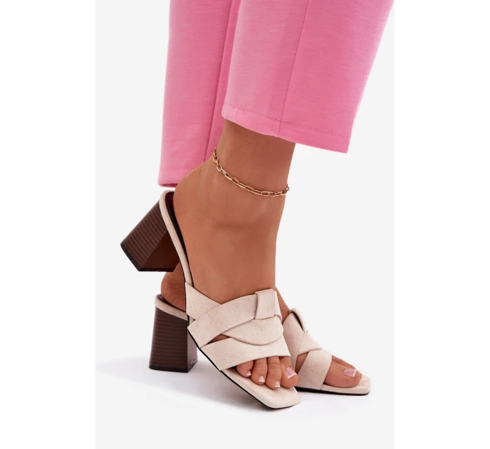 Dámské lodičky na podpatku s pásky Eko semiš Béžové Corivelle