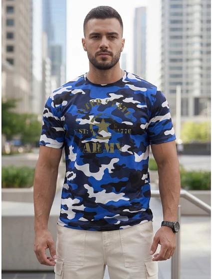 Tshirt męski z nadrukiem moro niebieski model 22223095 - FashionStreet