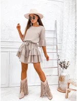 Béžové dámské bavlněné šaty s volánky model 20514960 - Moon