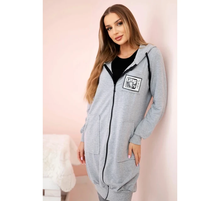 Dámská delší mikina s kapucí a zipem šedý