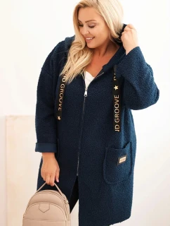 Dámský kabát Plus Size z  s kapucí a kapsami modrý model 21297026 - K-Fashion