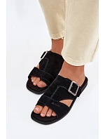 Semišové dámské nazouváky na nízkém podpatku s přezkou Big Star TT274477 Černé Semišové dámské nazouváky na nízkém podpatku s přezkou Big Star TT274477 Černé