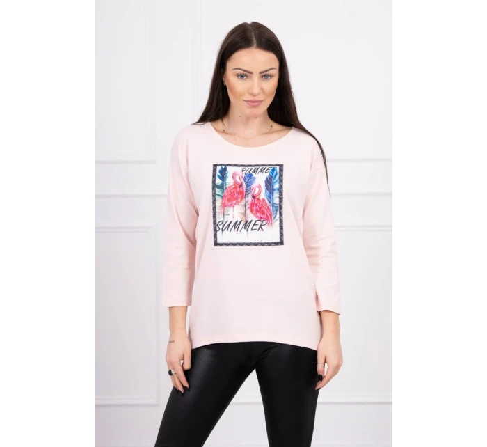 Halenka s 3D grafikou plameňáka pudrově růžová