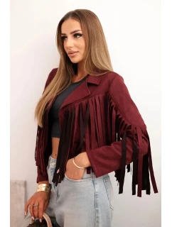 Dámská semišová bunda s třásněmi bordó