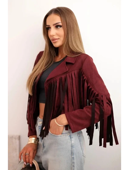 Dámská semišová bunda s třásněmi bordó Dámská semišová bunda s třásněmi bordó