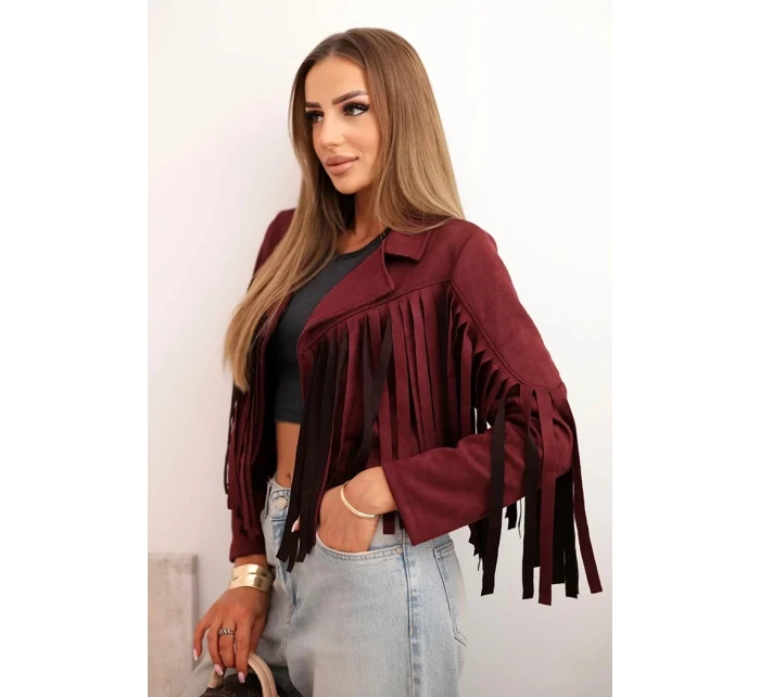 Dámská semišová bunda s třásněmi bordó Dámská semišová bunda s třásněmi bordó