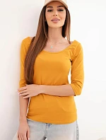 Halenka s kulatým výstřihem tmavě hořčicová