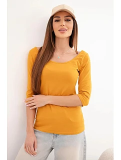 Halenka s kulatým výstřihem tmavě hořčicová