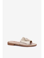 Dámské Pantofle Na Plochém Podpatku S Ozdobným Detalem S.Barski KV51-087 Zlaté