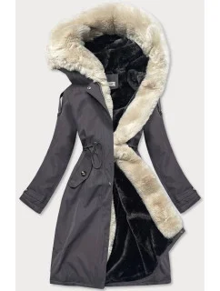 Grafitovo-ecru-grafitová dámská bavlněná zimní bunda (fm03-f11)