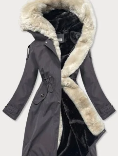 Grafitovo-ecru-grafitová dámská bavlněná zimní bunda (fm03-f11)