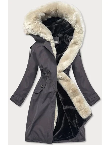 Grafitovo-ecru-grafitová dámská bavlněná zimní bunda (fm03-f11) Grafitovo-ecru-grafitová dámská bavlněná zimní bunda (fm03-f11)