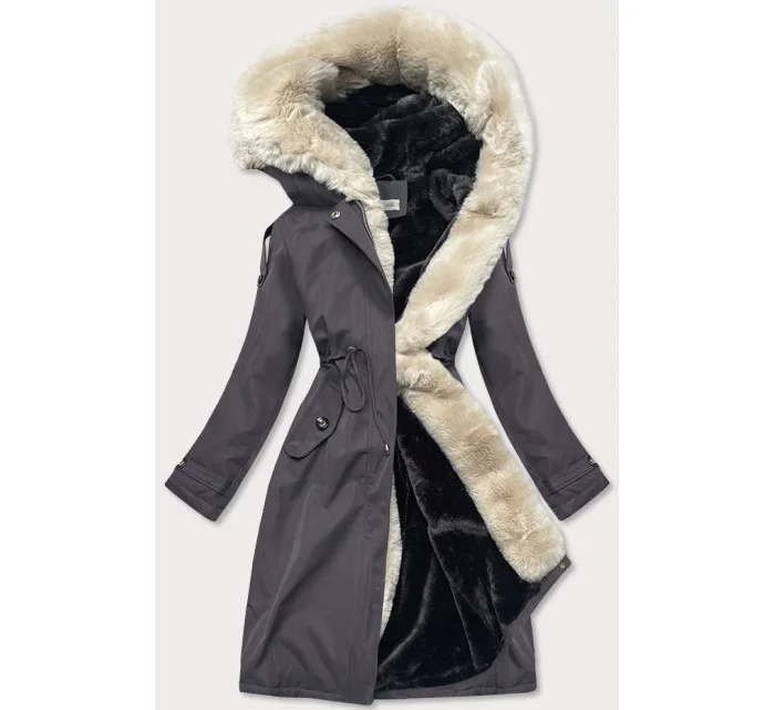 Grafitovo-ecru-grafitová dámská bavlněná zimní bunda (fm03-f11) Grafitovo-ecru-grafitová dámská bavlněná zimní bunda (fm03-f11)