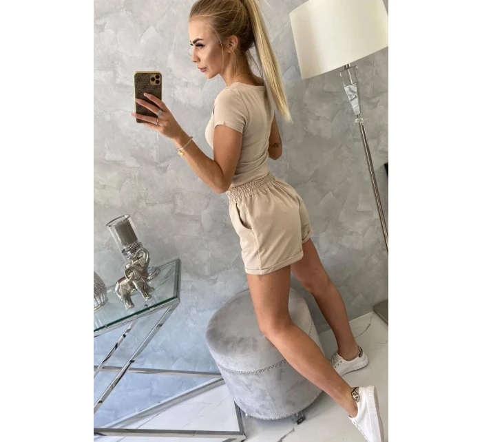 Bavlněná souprava se šortkami béžová