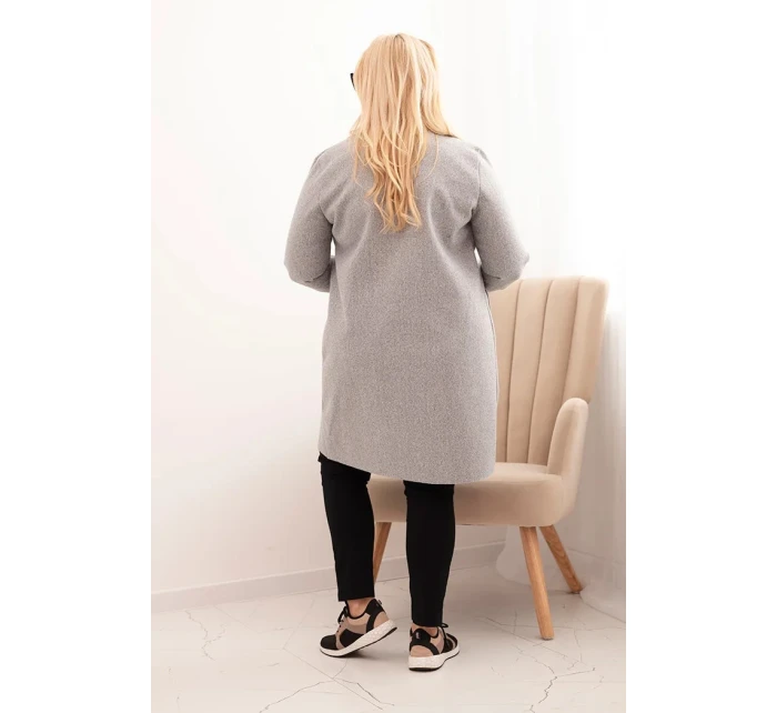 Dámský elegantní kabát Plus Size s límcem a velkými kapsami šedý