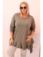 Dámská blůza Plus Size s bavlnou, kapsou a ohrnutým rukávem kiwi