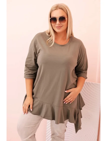 Dámská blůza Plus Size s bavlnou, kapsou a ohrnutým rukávem kiwi