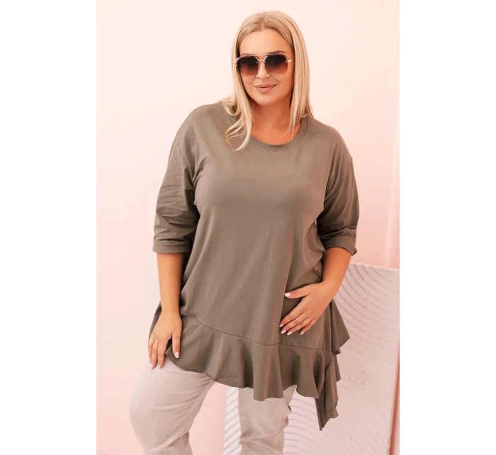 Dámská blůza Plus Size s bavlnou, kapsou a ohrnutým rukávem kiwi