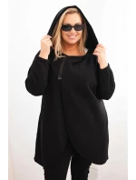 Dámská mikina Plus Size zateplená s kapucí a asymetrickým zipem černá Dámská mikina Plus Size zateplená s kapucí a asymetrickým zipem černá