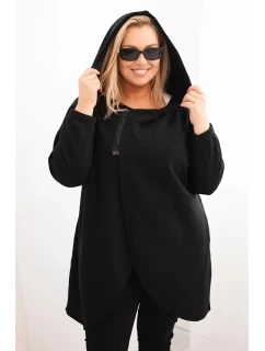Dámská mikina Plus Size zateplená s kapucí a asymetrickým zipem černá