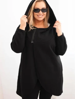 Dámská mikina Plus Size zateplená s kapucí a asymetrickým zipem černá