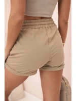 Dámské bavlněné kraťasy s gumou a zavazováním v pase camel Dámské bavlněné kraťasy s gumou a zavazováním v pase camel