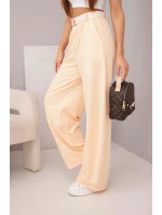 Dámské bavlněné kalhoty se širokou nohavicí a s páskem meruňkové Dámské bavlněné kalhoty se širokou nohavicí a s páskem meruňkové