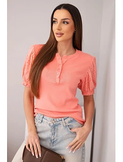 Dámská bavlněná žebrovaná halenka s nabíraným rukávem a knoflíky malinová