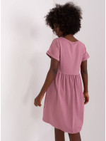 Látkové šaty ve špinavě růžové barvě s netopýřími rukávy (5672-35)
