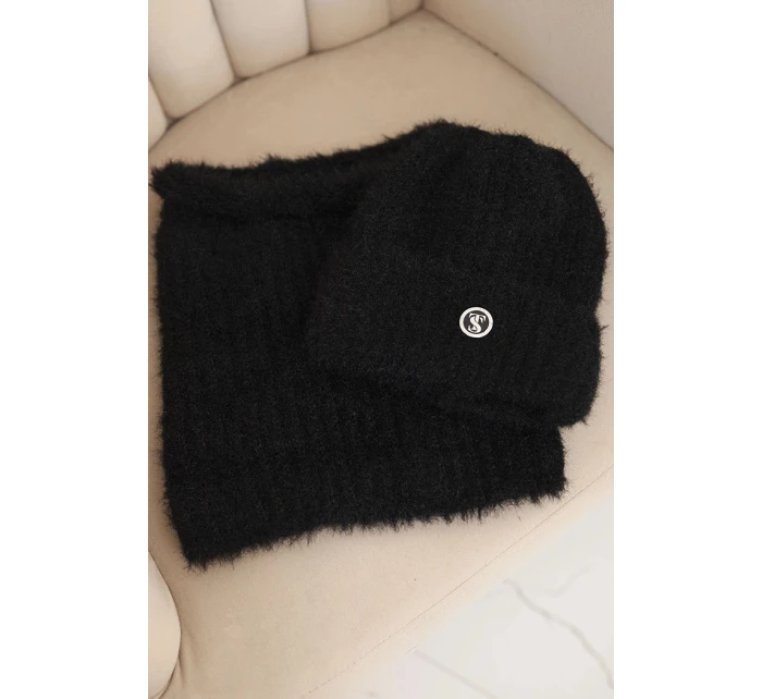 Dámská souprava čepice a šály zimní s ozdobným černá model 21461114 - K-Fashion