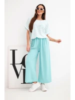 Dámský viskózový komplet s model 21951959 blůzou a širokými kalhotami s gumou mátový - K-Fashion
