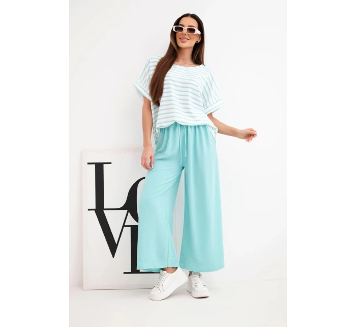 Dámský viskózový komplet s model 21951959 blůzou a širokými kalhotami s gumou mátový - K-Fashion
