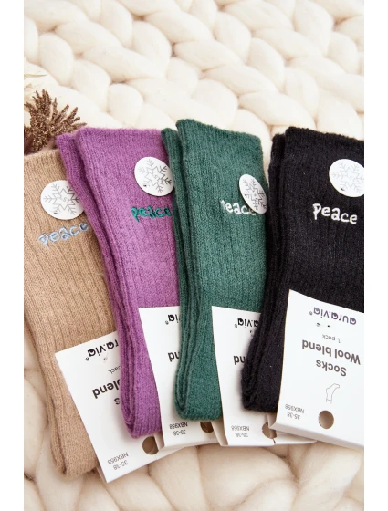 Dámské teplé ponožky s nápisem růžové