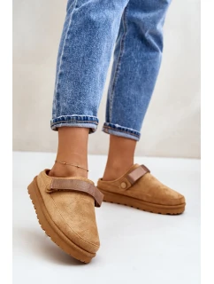 Dámské pantofle vyhřívané kožíškem na platformě Camel Azida