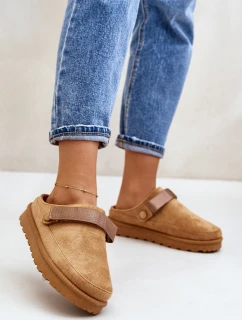 Dámské pantofle vyhřívané kožíškem na platformě Camel Azida