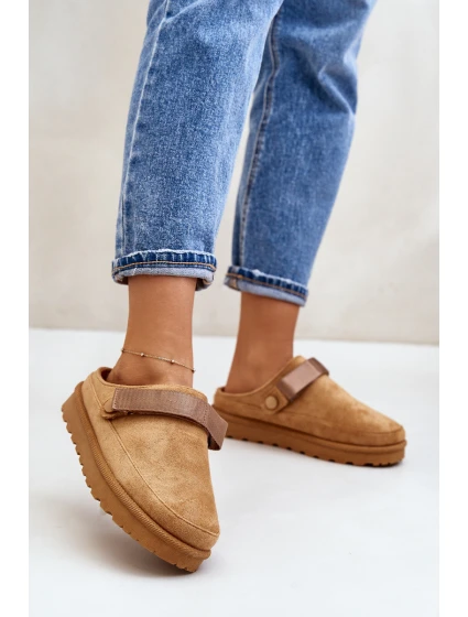 Dámské pantofle vyhřívané kožíškem na platformě Camel Azida