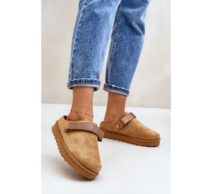 Dámské pantofle vyhřívané kožíškem na platformě Camel Azida