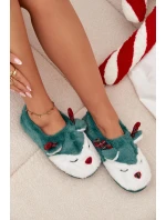 Vánoční dámské pantofle s motivem soba kožené zelené Orsella