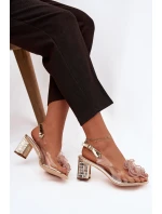 Sandály na podpatku s ozdobou D&A model 21900326 zlaté - S.Barski