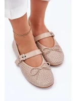 Dámské zdobené baleríny s a páskem – béžové model 21836904 - Kesi