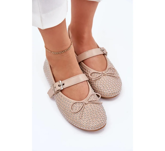 Dámské zdobené baleríny s a páskem – béžové model 21836904 - Kesi